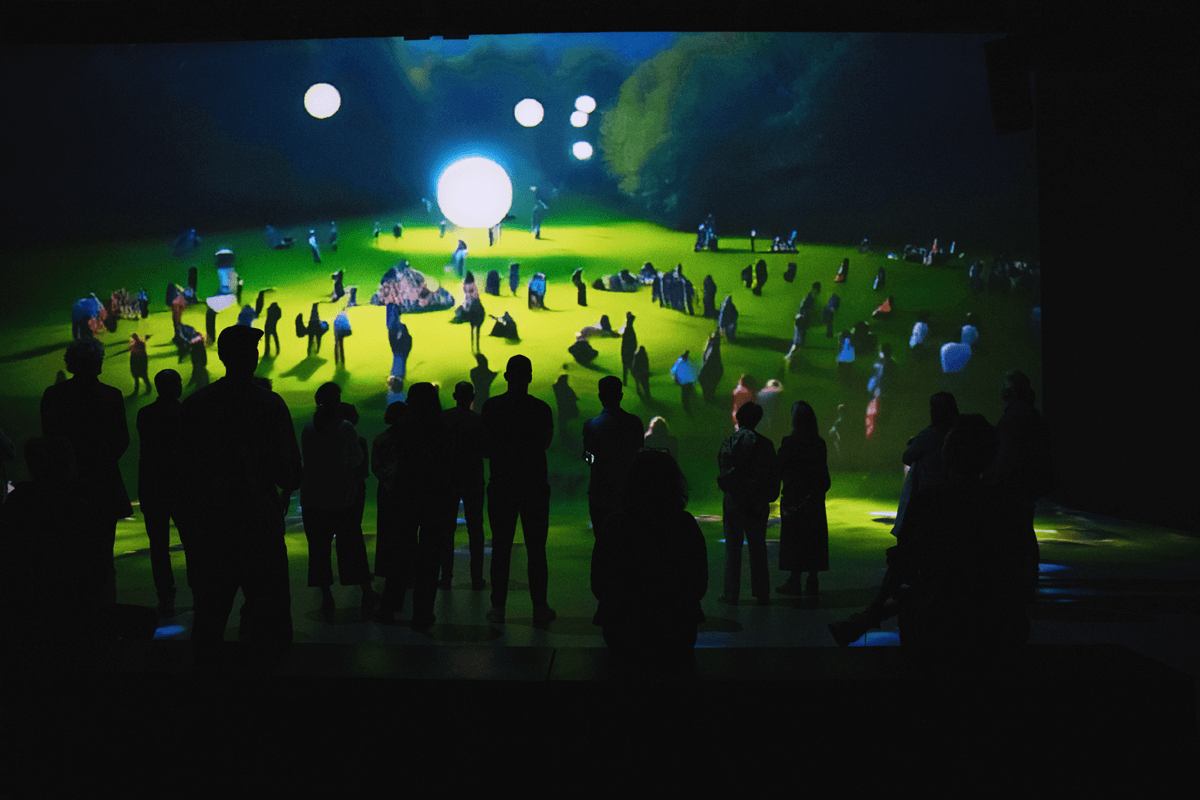 SAM AI Experience at Nxt Museum for Vivendi guests viewing large immersive screens